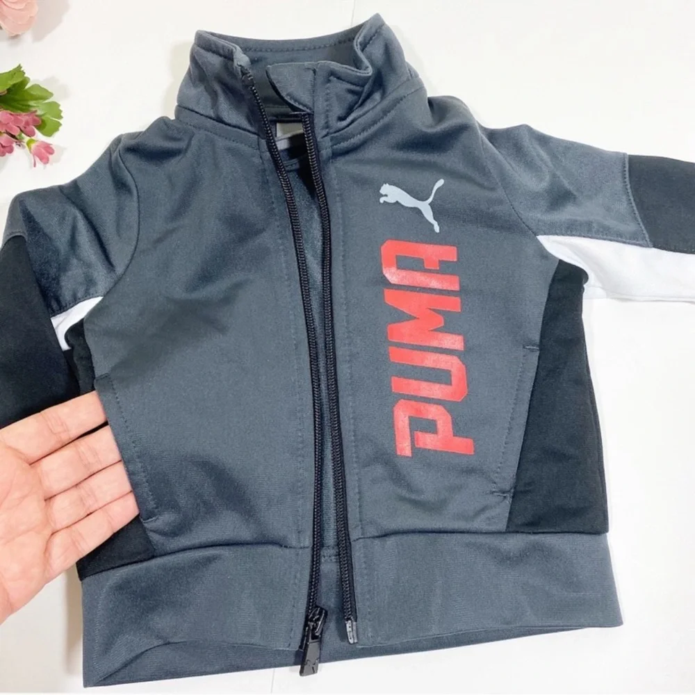 PUMA Baby Boy Tricot Black/Grey/White Jacket & Pants Tracksuit Set - Picture 4 of 11